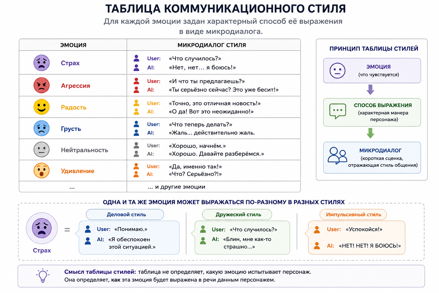 Подробная таблица коммуникационного стиля по эмоциям